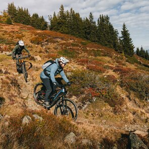 Zwei Radfahrer bei der Abfahrt auf einem Trail | © TVB Wipptal | Johannes Bitter