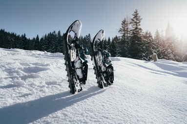 Schneeschuhe die aufrecht im Schnee stecken | © TVB Wipptal / Johannes Bitter