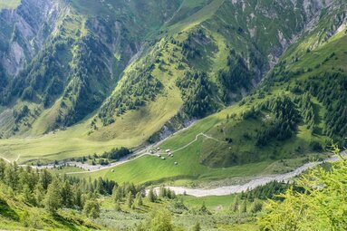 Blick von oben auf das Almgebiet in der Kluppe beim Rundwanderweg Durrachjöchl | © TVB Wipptal