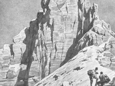 Ein Aquarell vom Pflerscher Tribulaun von Ernst Platz aus dem Jahr 1922. | © Ernst Platz, Archiv des Österreichischen Alpenvereins