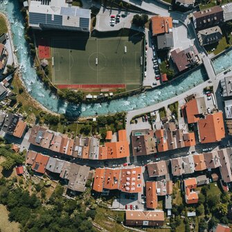 Drohnenaufnahme vom Ortszentrum von Matrei | © TVB Wipptal | Johannes Bitter
